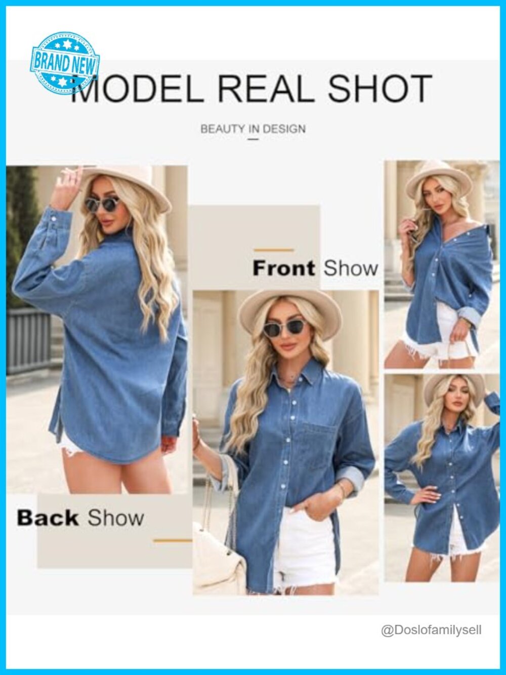 Women's Cotton Denim Button Down Shirt Long Sleeve Casual Boyfriend Blouse - Picture 3 of 6